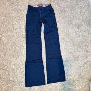 SO Stretch Navy Blue Flare Pants Y2K 2000s Low Rise Floral Waistband Size 0